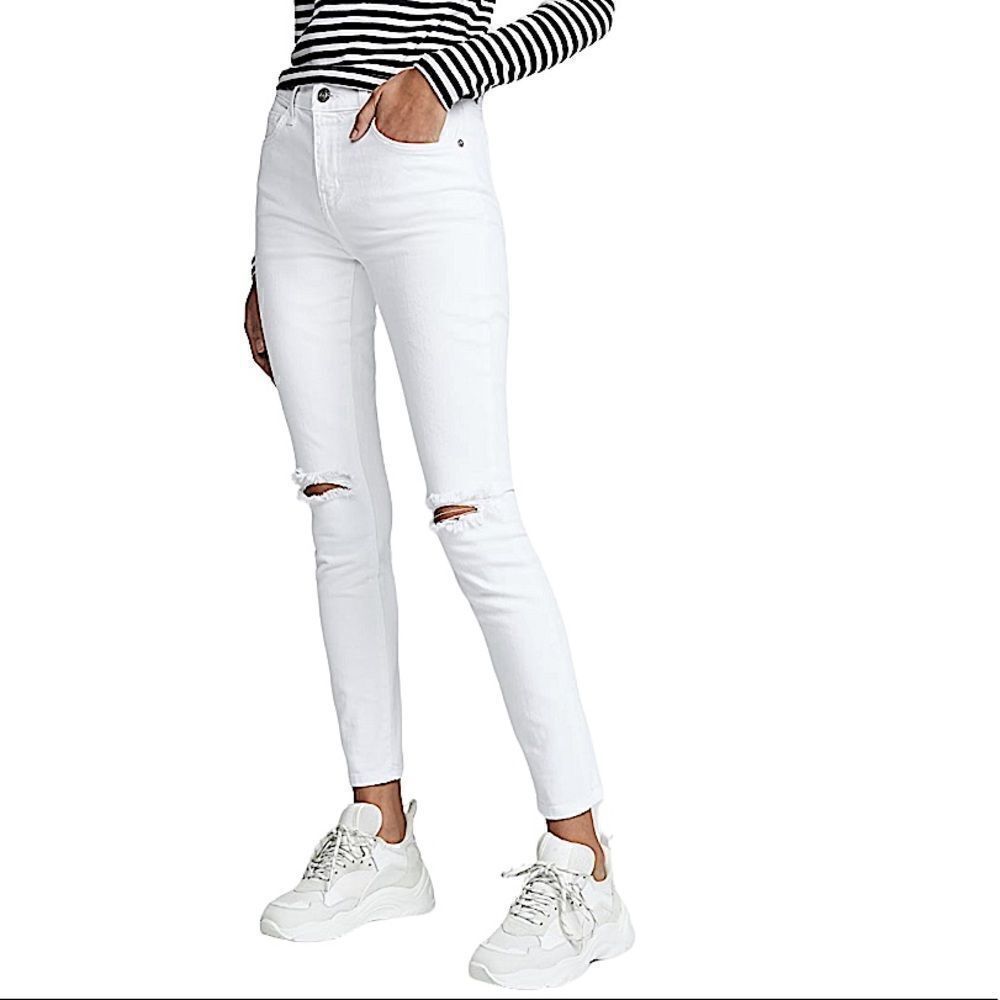 Current/ Elliot High Waist Stiletto White Ripped jeans